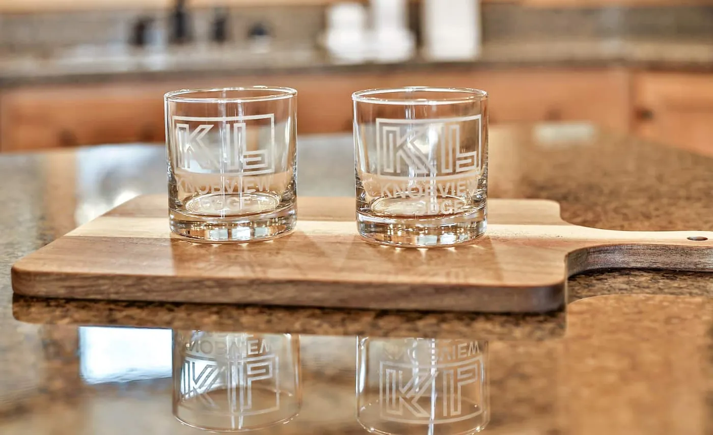 Knobview Lodge engraved glasses